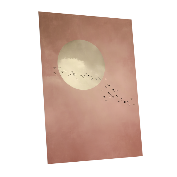 Flight Across Blush, pink, beige, white nature wall art shown as a unframed poster wall art print