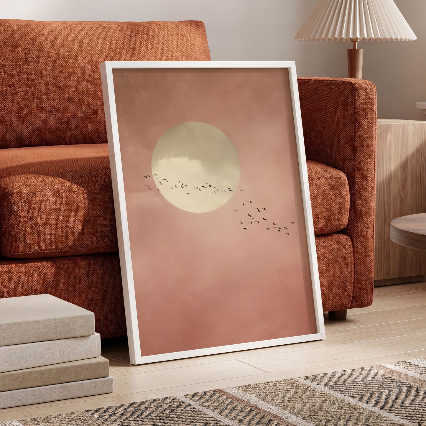 Flight Across Blush, pink, beige, white nature wall art displayed in a styled interior, gallery view 2
