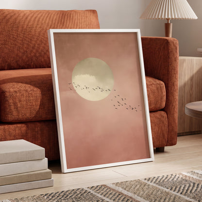 Flight Across Blush, pink, beige, white nature wall art displayed in a styled interior, gallery view 2