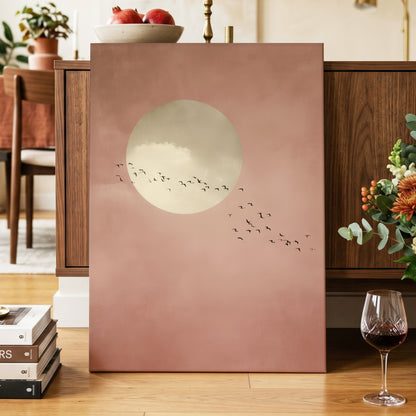 Flight Across Blush, pink, beige, white nature wall art displayed in a styled interior, gallery view 3