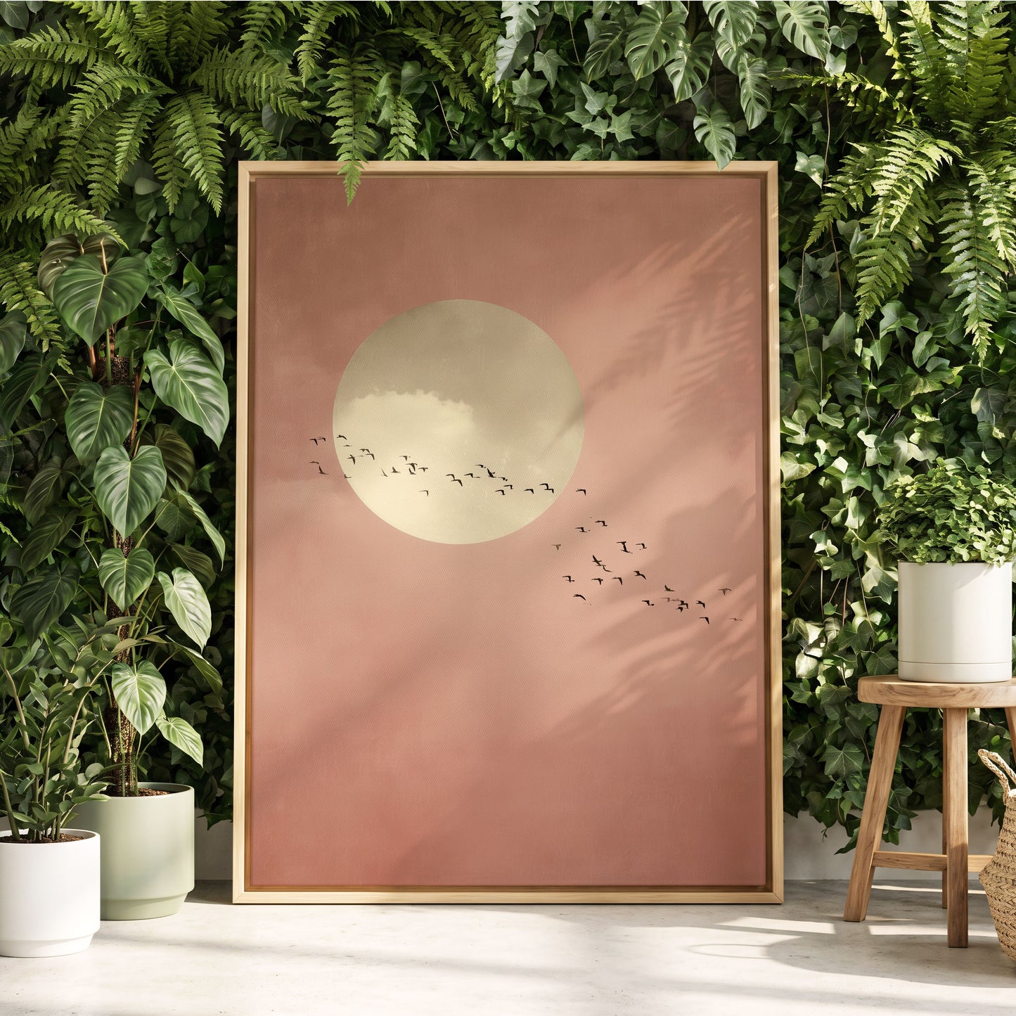 Flight Across Blush, pink, beige, white nature wall art displayed in a styled interior, gallery view 4