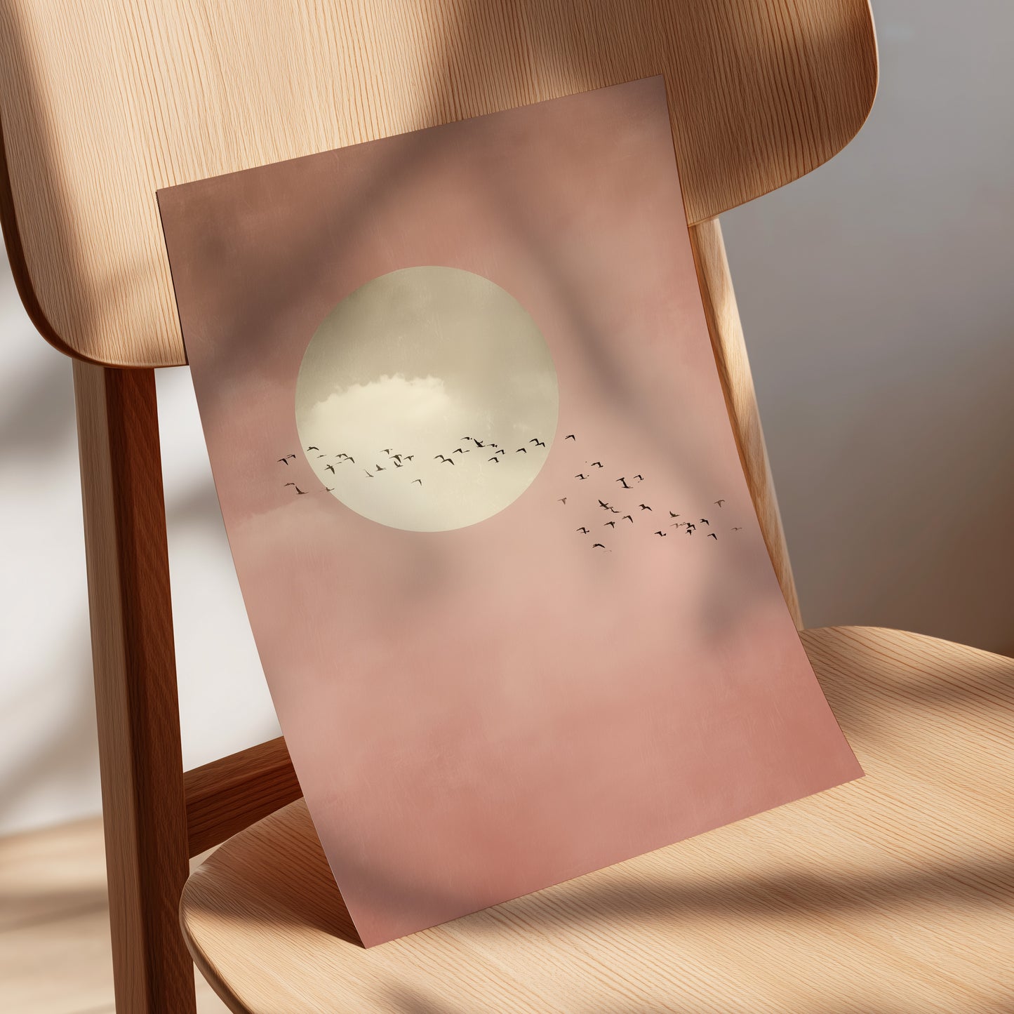 Flight Across Blush, pink, beige, white nature wall art displayed in a styled interior, gallery view 5