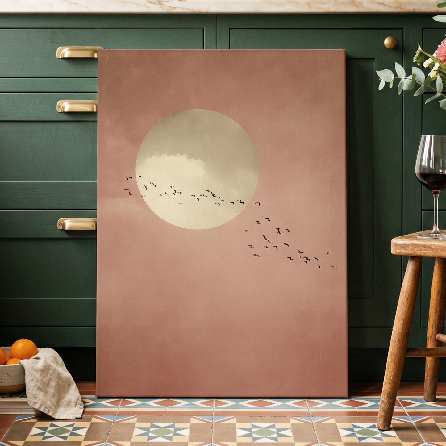 Flight Across Blush, pink, beige, white nature wall art displayed in a styled interior, gallery view 7
