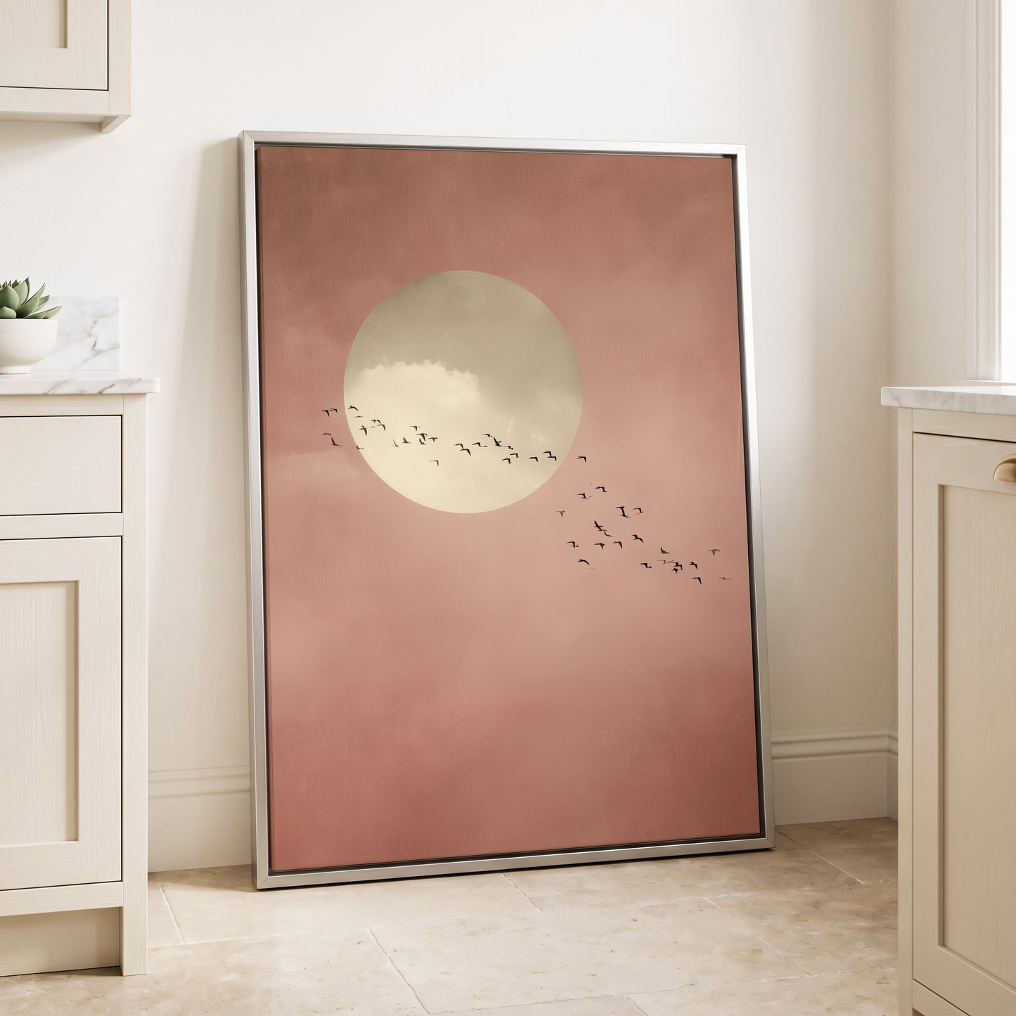 Flight Across Blush, pink, beige, white nature wall art displayed in a styled interior, gallery view 8