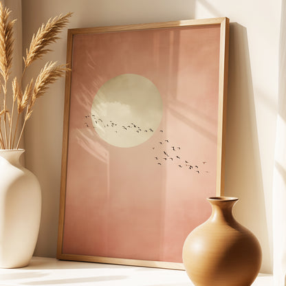 Flight Across Blush, pink, beige, white nature wall art displayed in a styled interior, gallery view 9