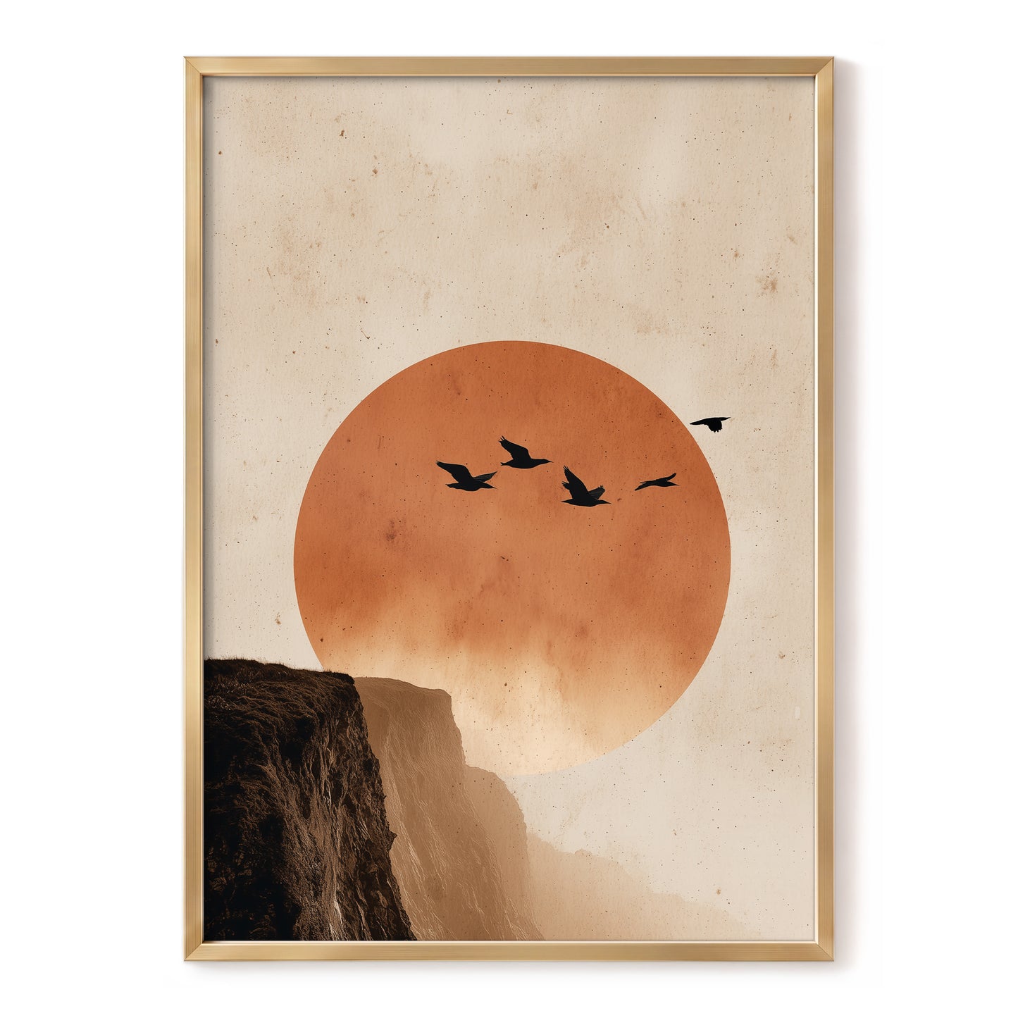 Flight Across Ember, beige, orange, black nature wall art, front artwork view