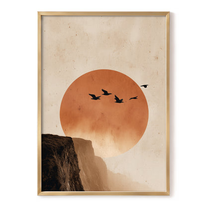 Flight Across Ember, beige, orange, black nature wall art, front artwork view