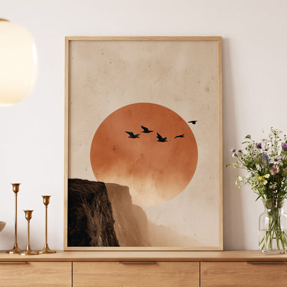 Flight Across Ember, beige, orange, black nature wall art displayed in a styled interior, gallery view 5