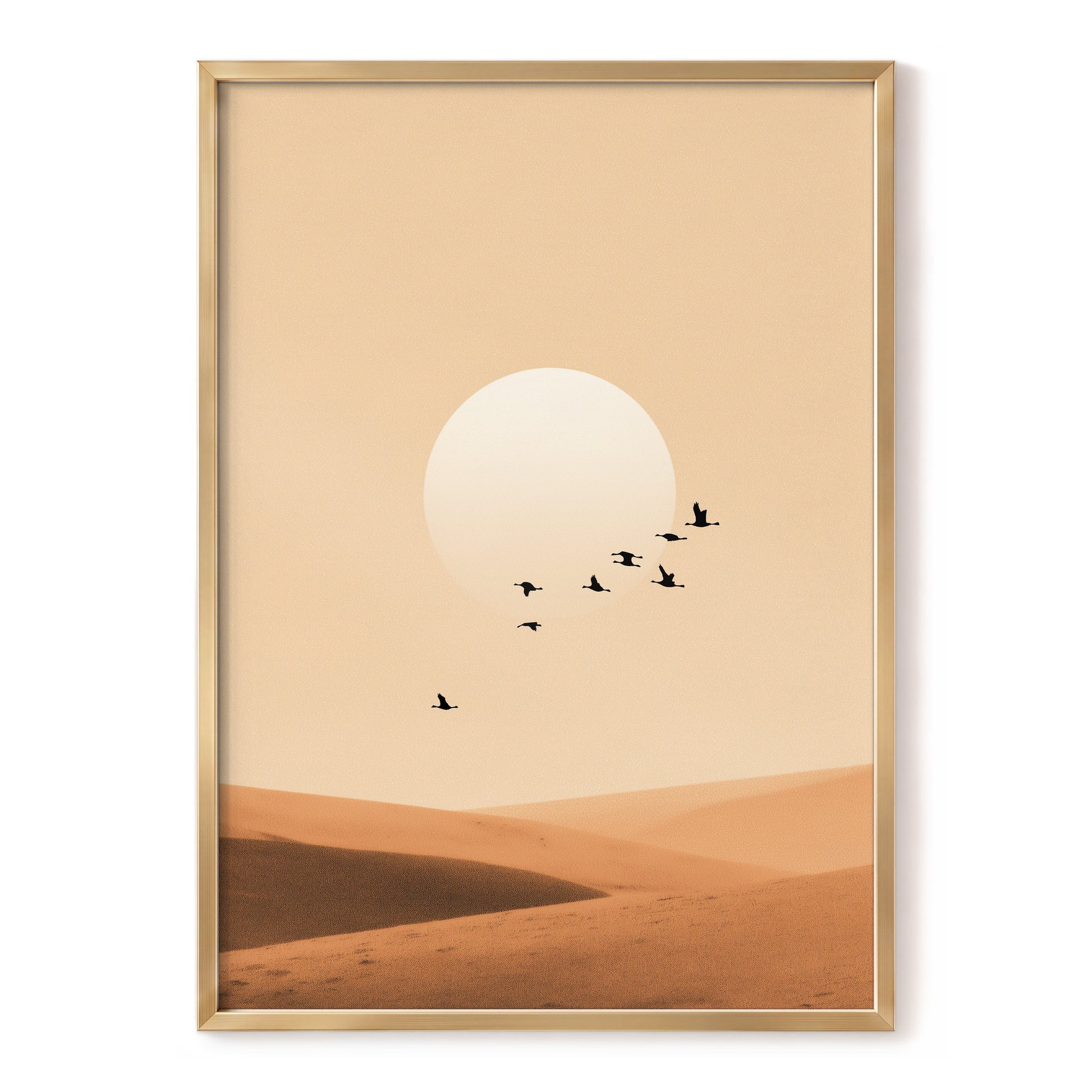 Flight Across the Dunes, beige, orange, brown nature wall art, front artwork view