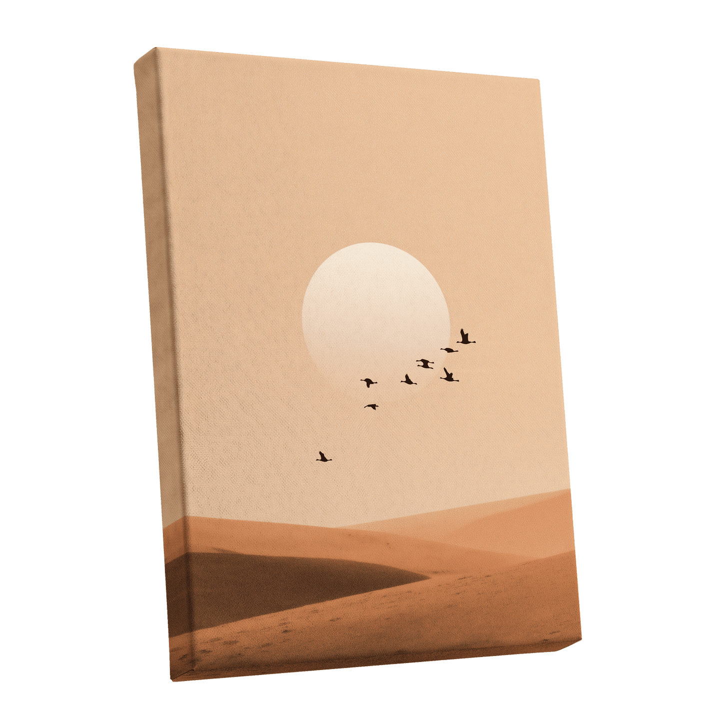 Flight Across the Dunes, beige, orange, brown nature wall art shown as a stretched canvas wall art