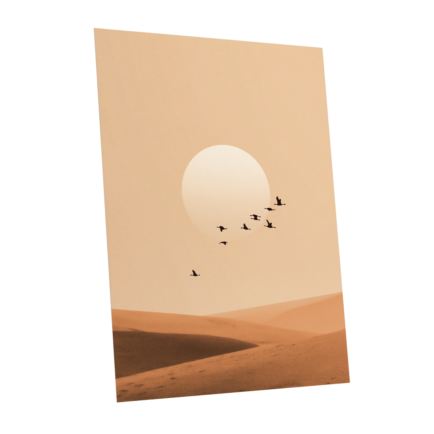 Flight Across the Dunes, beige, orange, brown nature wall art shown as a unframed poster wall art print