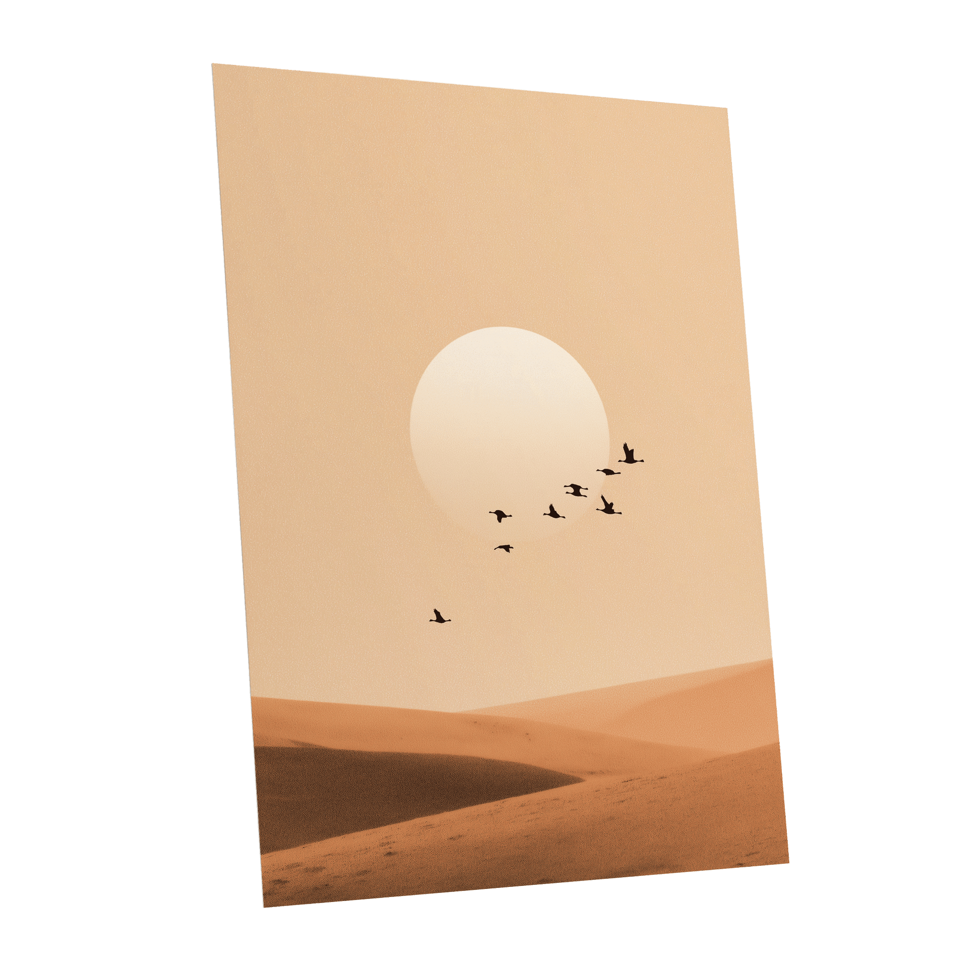 Flight Across the Dunes, beige, orange, brown nature wall art shown as a unframed poster wall art print