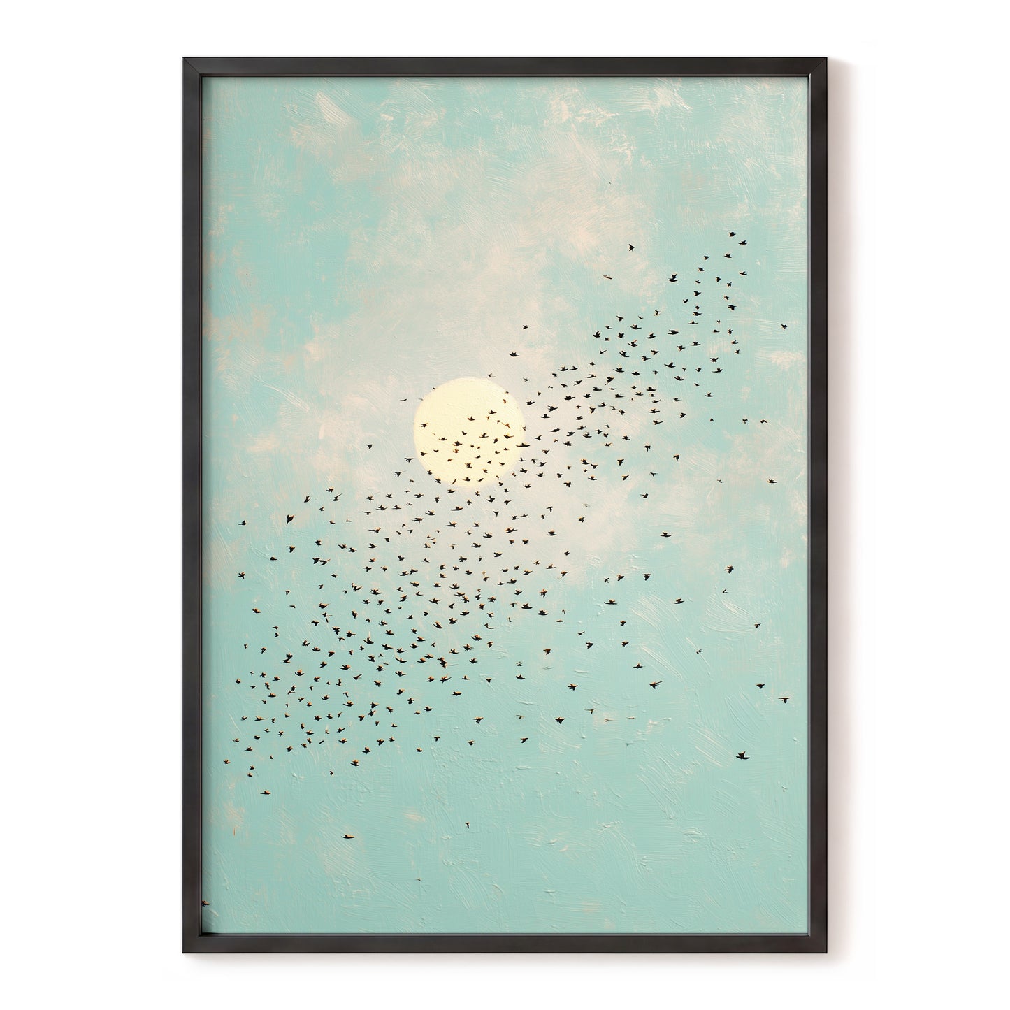 Flight Across the Sun, blue, beige, black nature wall art, front artwork view
