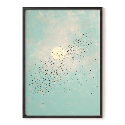 Flight Across the Sun, blue, beige, black nature wall art, front artwork view