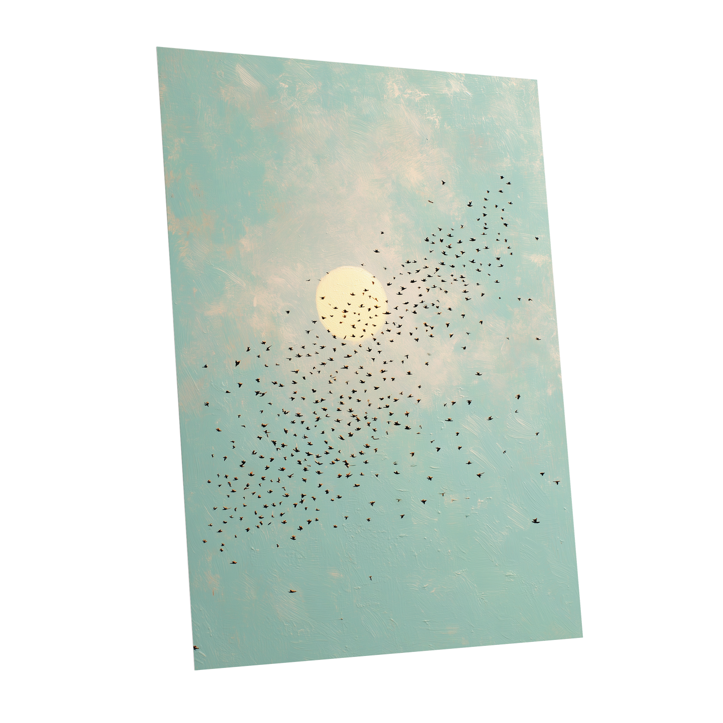 Flight Across the Sun, blue, beige, black nature wall art shown as a unframed poster wall art print