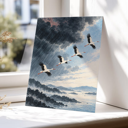 Flight Beyond the Storm, blue, gray, black nature wall art displayed in a styled interior, gallery view 5