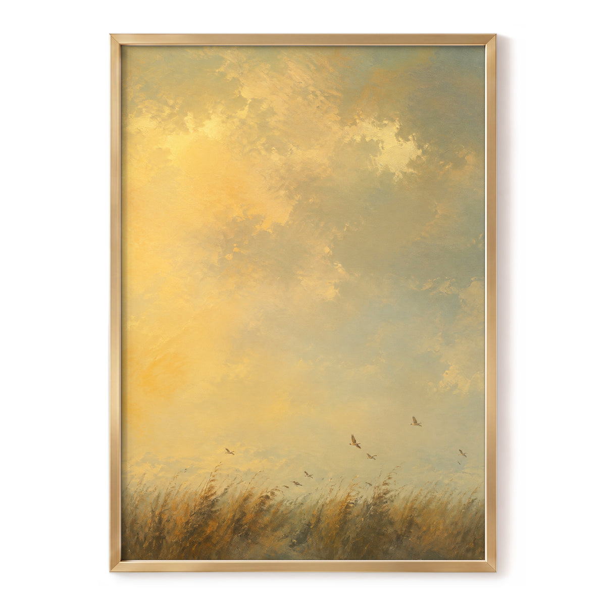 Flight Through Amber, gold, yellow, beige nature wall art, front artwork view