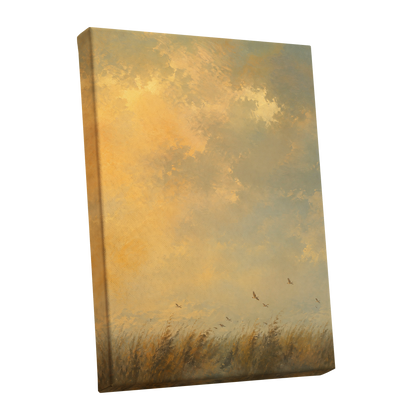 Flight Through Amber, gold, yellow, beige nature wall art shown as a stretched canvas wall art