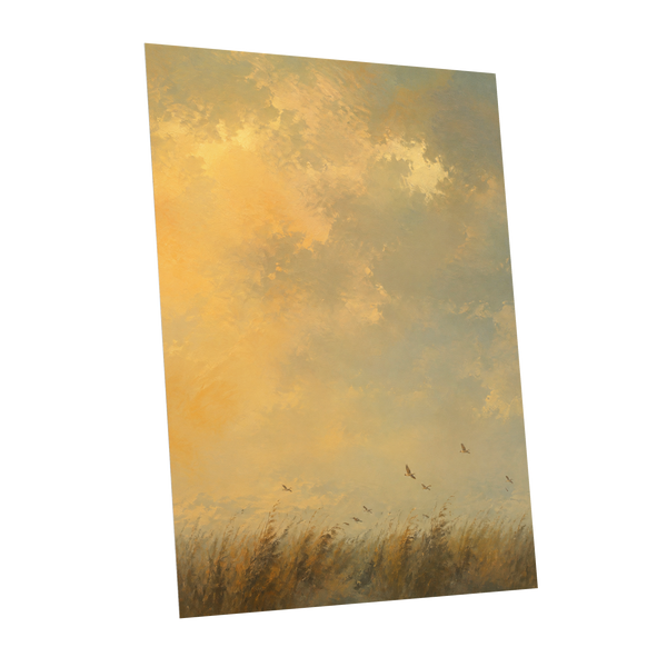 Flight Through Amber, gold, yellow, beige nature wall art shown as a unframed poster wall art print