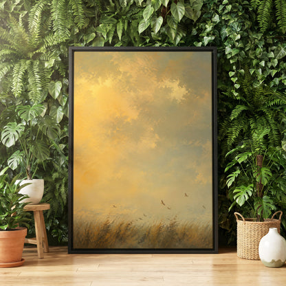 Flight Through Amber, gold, yellow, beige nature wall art displayed in a styled interior, gallery view 4