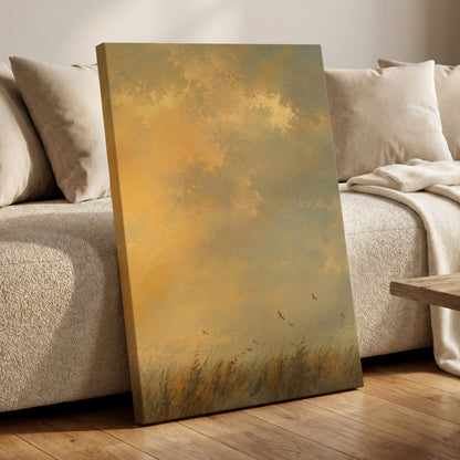 Flight Through Amber, gold, yellow, beige nature wall art displayed in a styled interior, gallery view 7