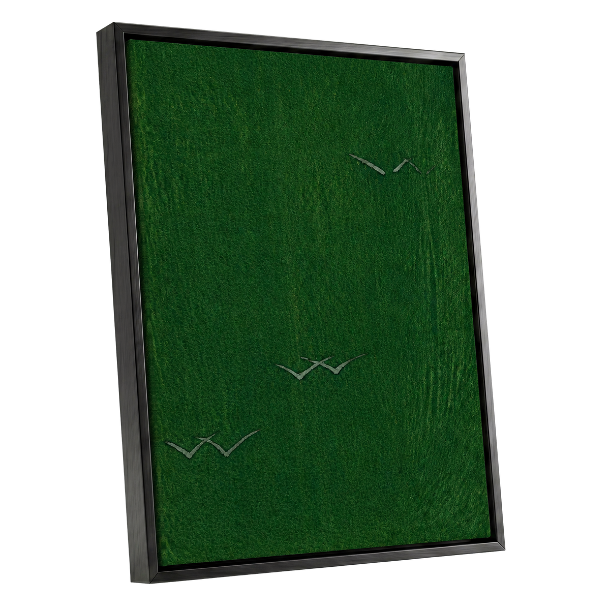 Flight Through Green, green, gray, black nature wall art shown as a black framed canvas wall art