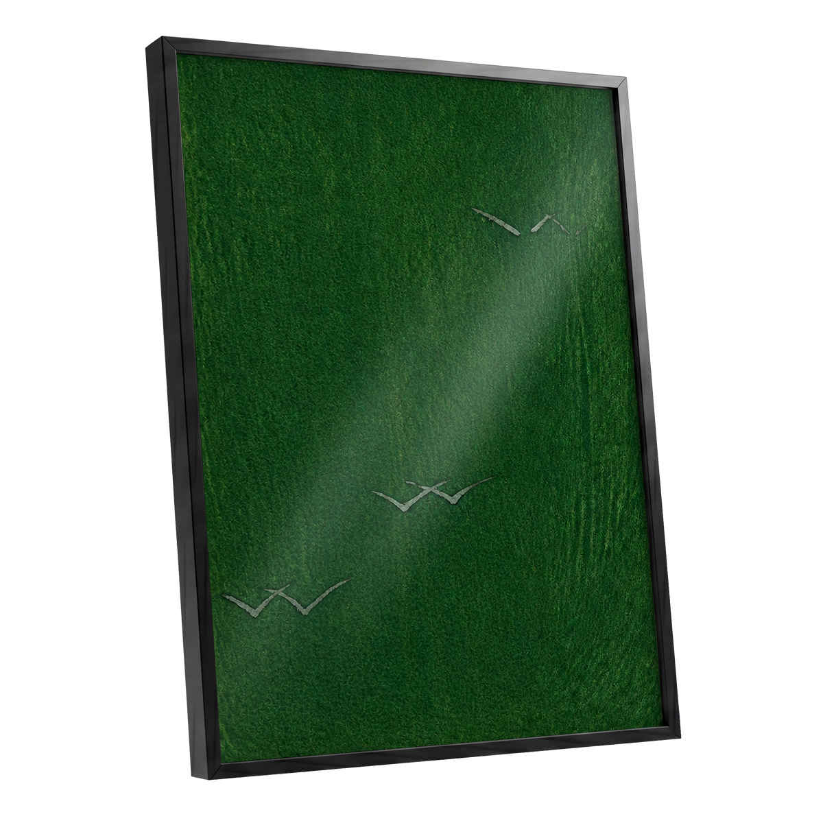 Flight Through Green, green, gray, black nature wall art shown as a black framed poster wall art print