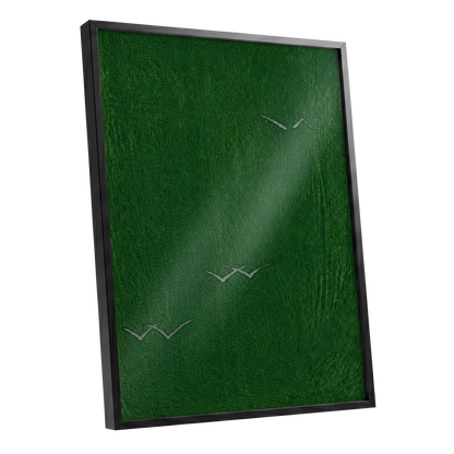 Flight Through Green, green, gray, black nature wall art shown as a black framed poster wall art print