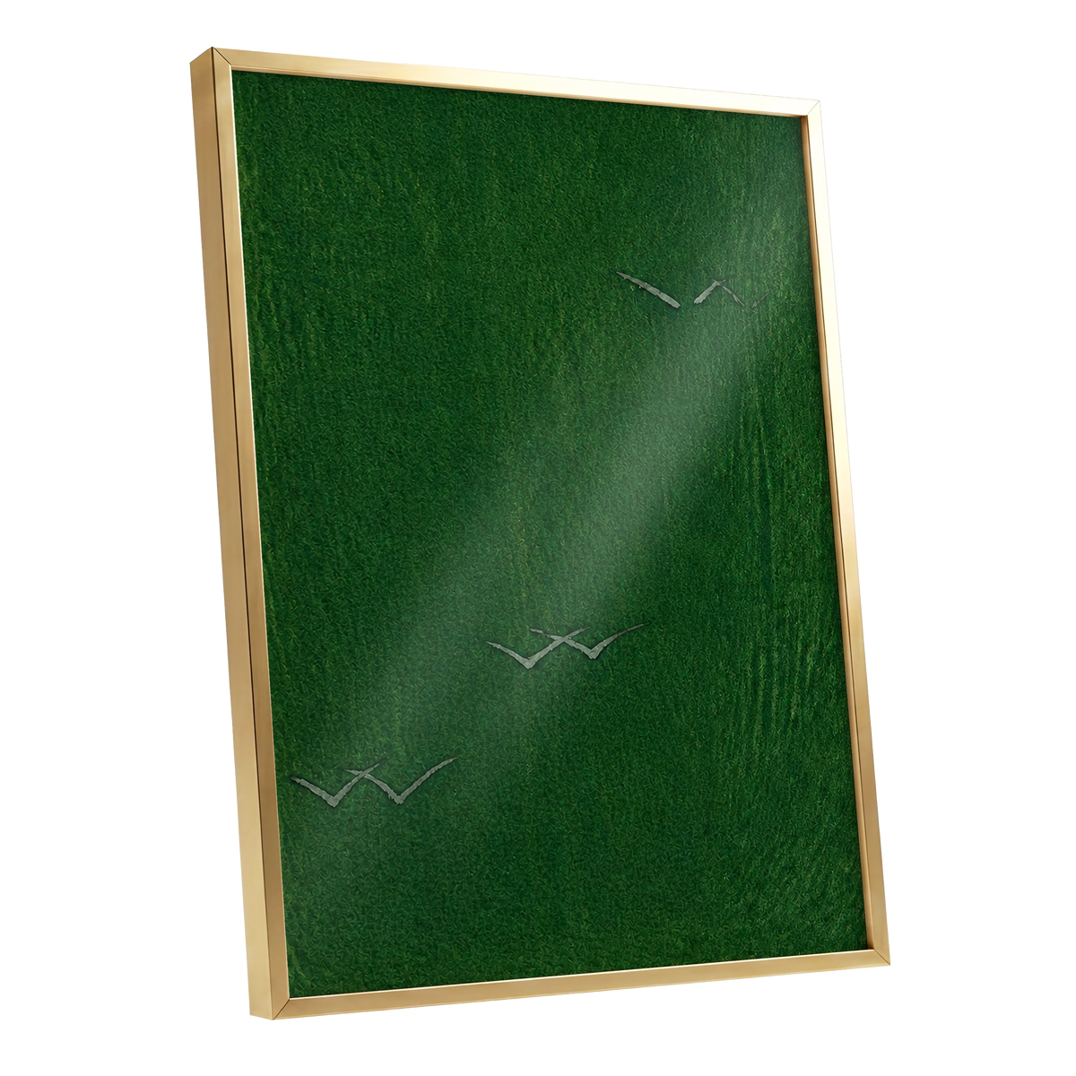 Flight Through Green, green, gray, black nature wall art shown as a gold framed poster wall art print