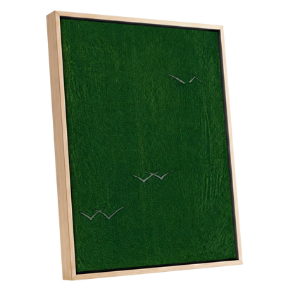 Flight Through Green, green, gray, black nature wall art shown as a oak framed canvas wall art