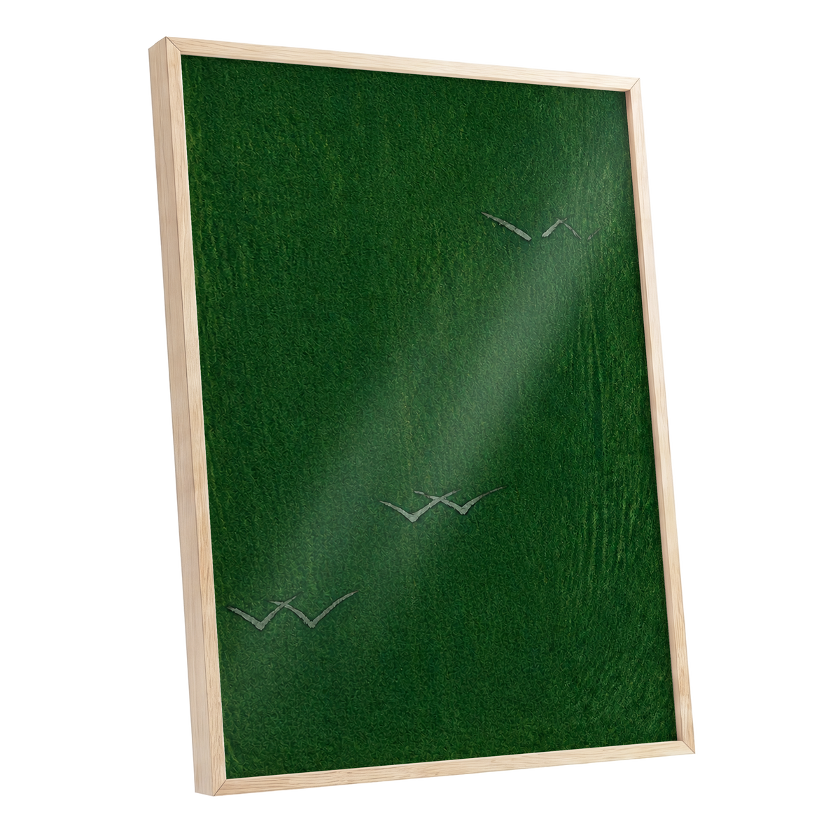 Flight Through Green, green, gray, black nature wall art shown as a oak framed poster wall art print