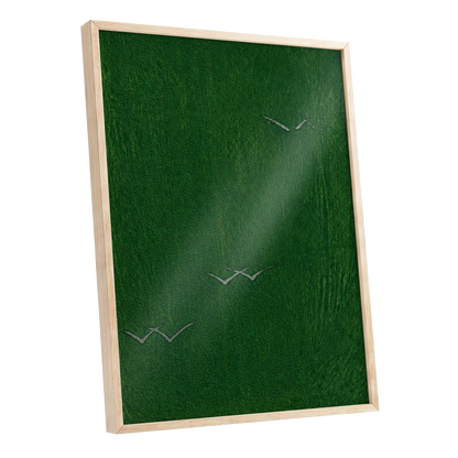 Flight Through Green, green, gray, black nature wall art shown as a oak framed poster wall art print