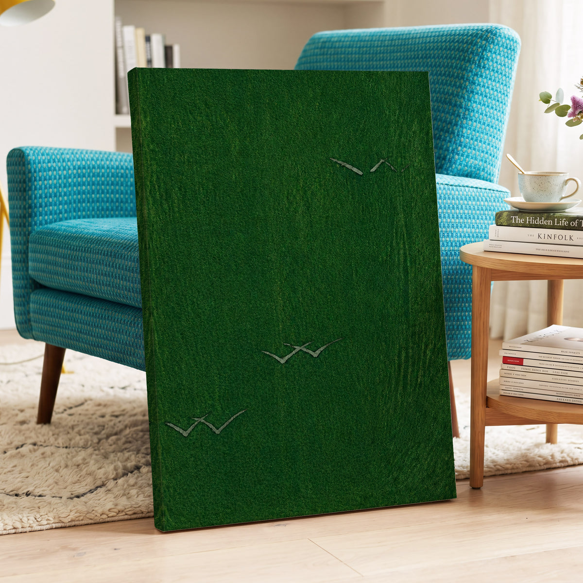 Flight Through Green, green, gray, black nature wall art displayed in a styled interior, gallery view 7