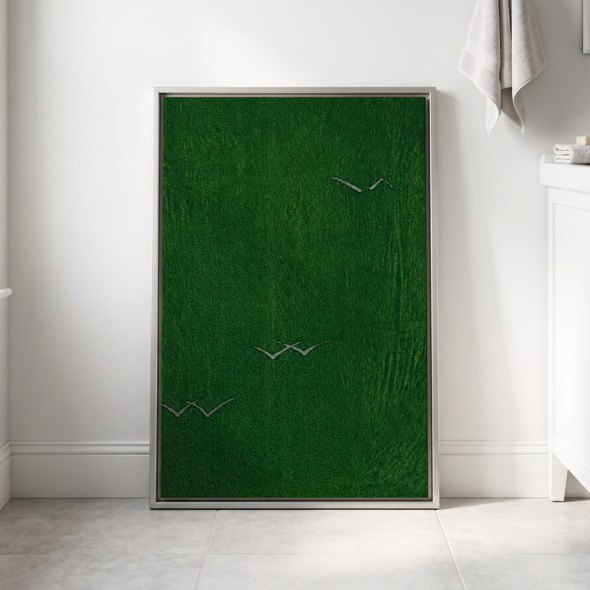 Flight Through Green, green, gray, black nature wall art displayed in a styled interior, gallery view 8