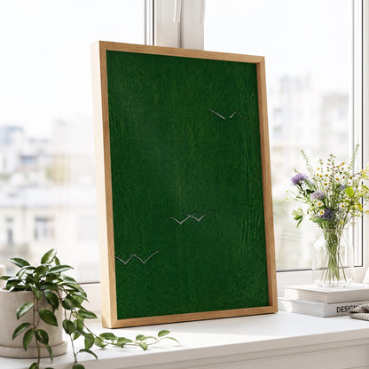 Flight Through Green, green, gray, black nature wall art displayed in a styled interior, gallery view 9