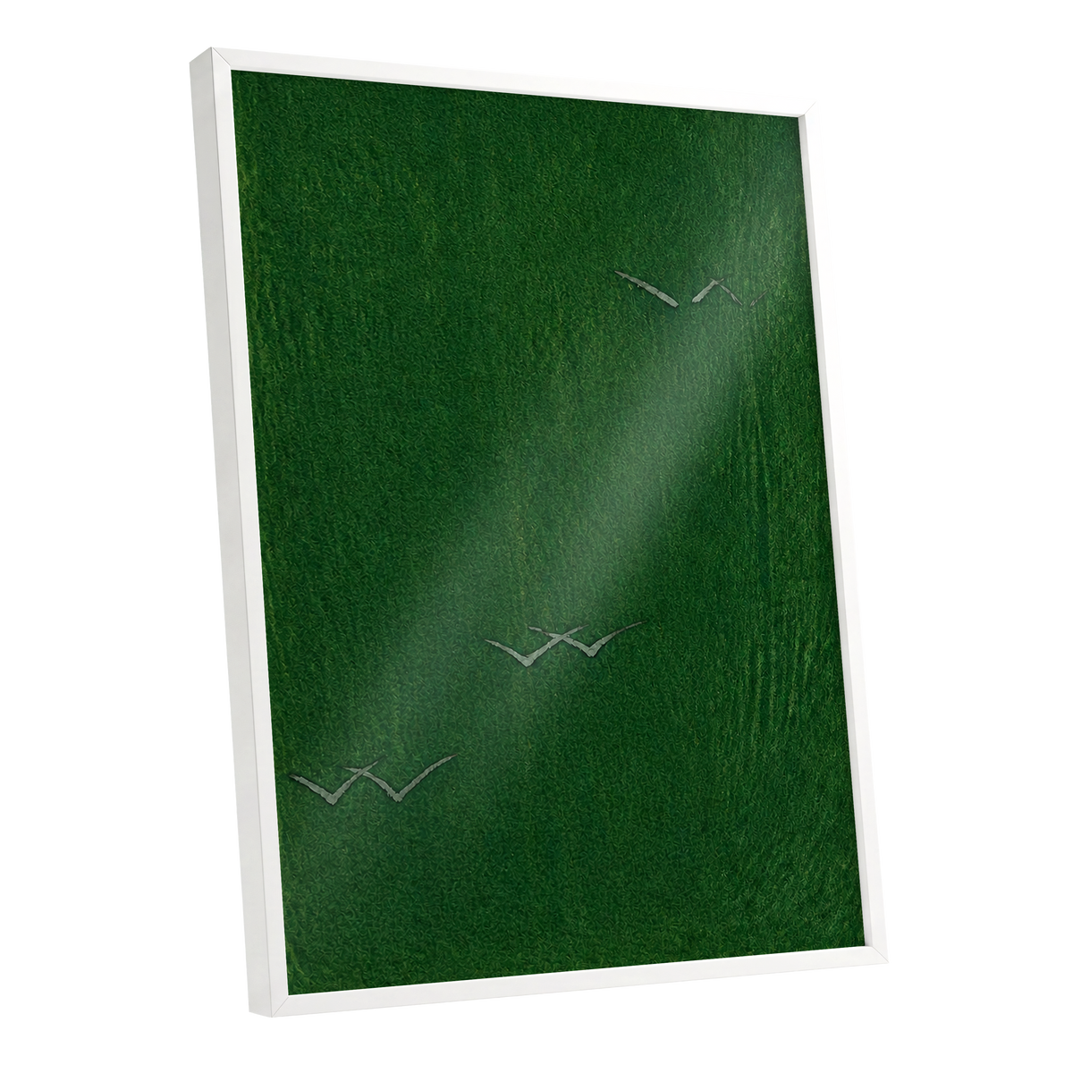 Flight Through Green, green, gray, black nature wall art shown as a white framed poster wall art print