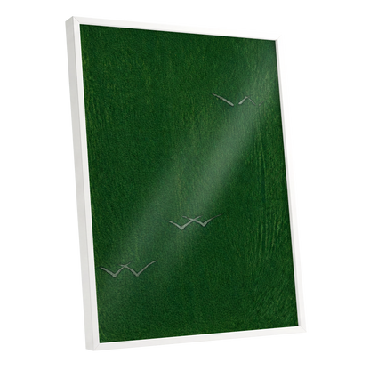 Flight Through Green, green, gray, black nature wall art shown as a white framed poster wall art print