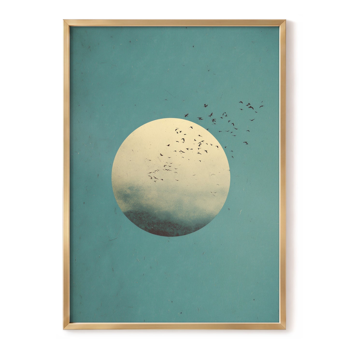 Flock Across the Orb, blue, green, beige nature wall art, front artwork view