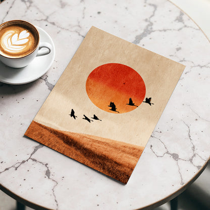 Flock at Burnished Sunset, beige, orange, red nature wall art displayed in a styled interior, gallery view 3