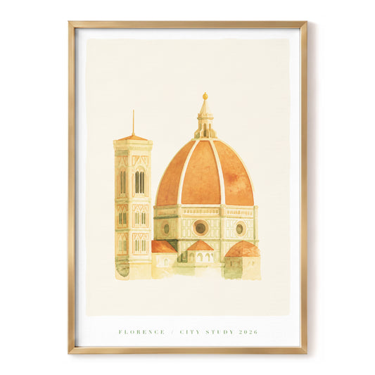 Florentine Reverie, beige, orange, green minimalist wall art, front artwork view