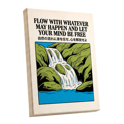 Flow State Falls, black, green, beige nature wall art shown as a stretched canvas wall art