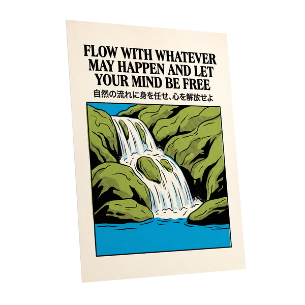 Flow State Falls, black, green, beige nature wall art shown as a unframed poster wall art print