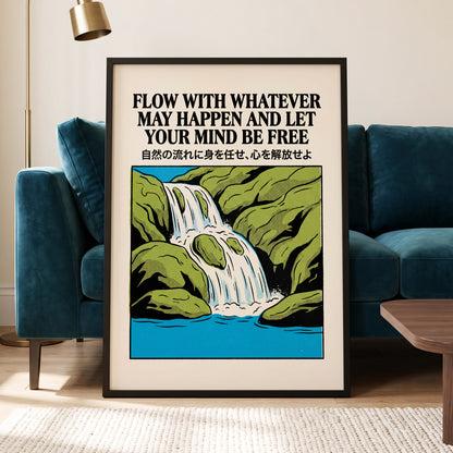 Flow State Falls, black, green, beige nature wall art displayed in a styled interior, gallery view 6