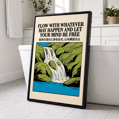 Flow State Falls, black, green, beige nature wall art displayed in a styled interior, gallery view 8
