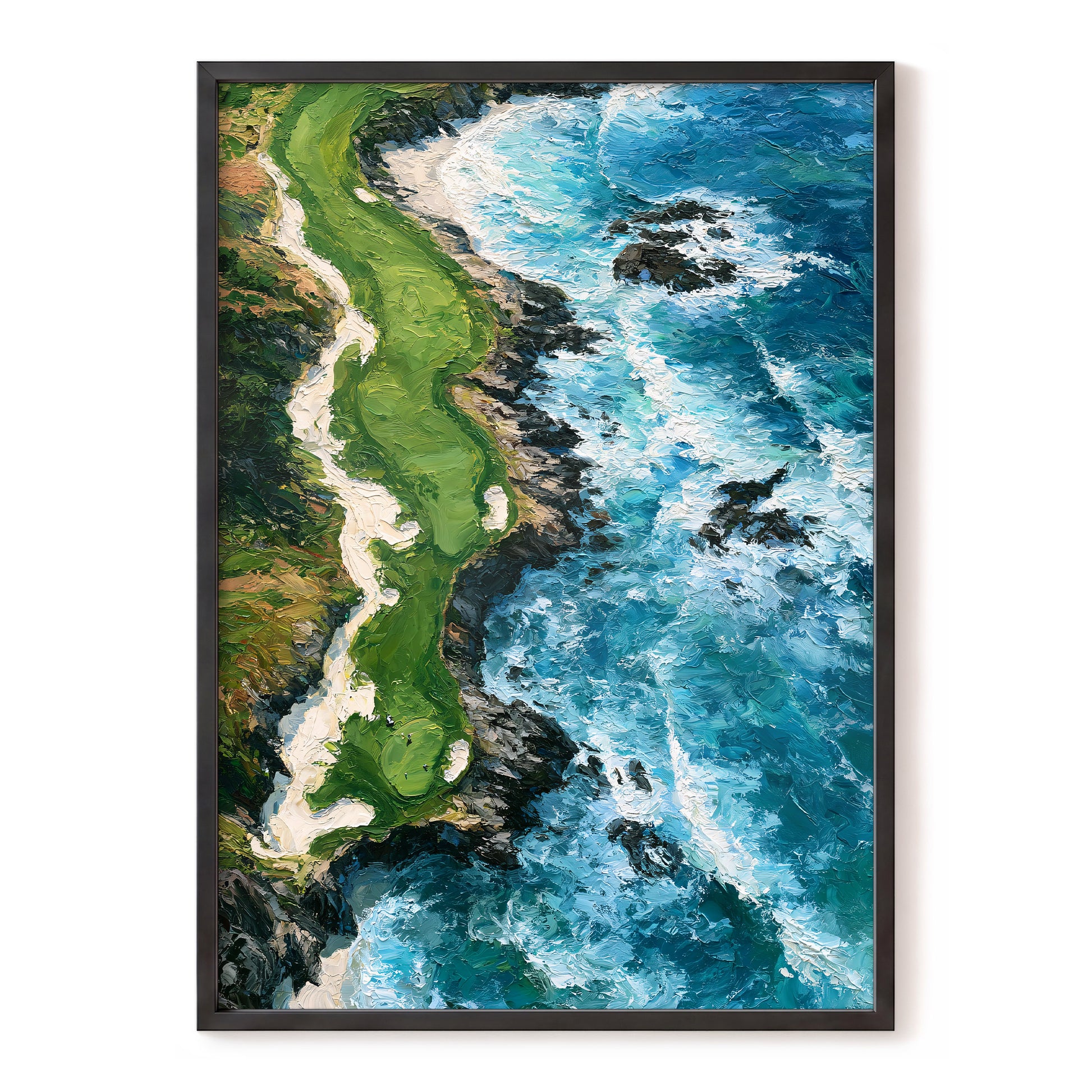 Foam Along the Headland, blue, green, white nature wall art, front artwork view