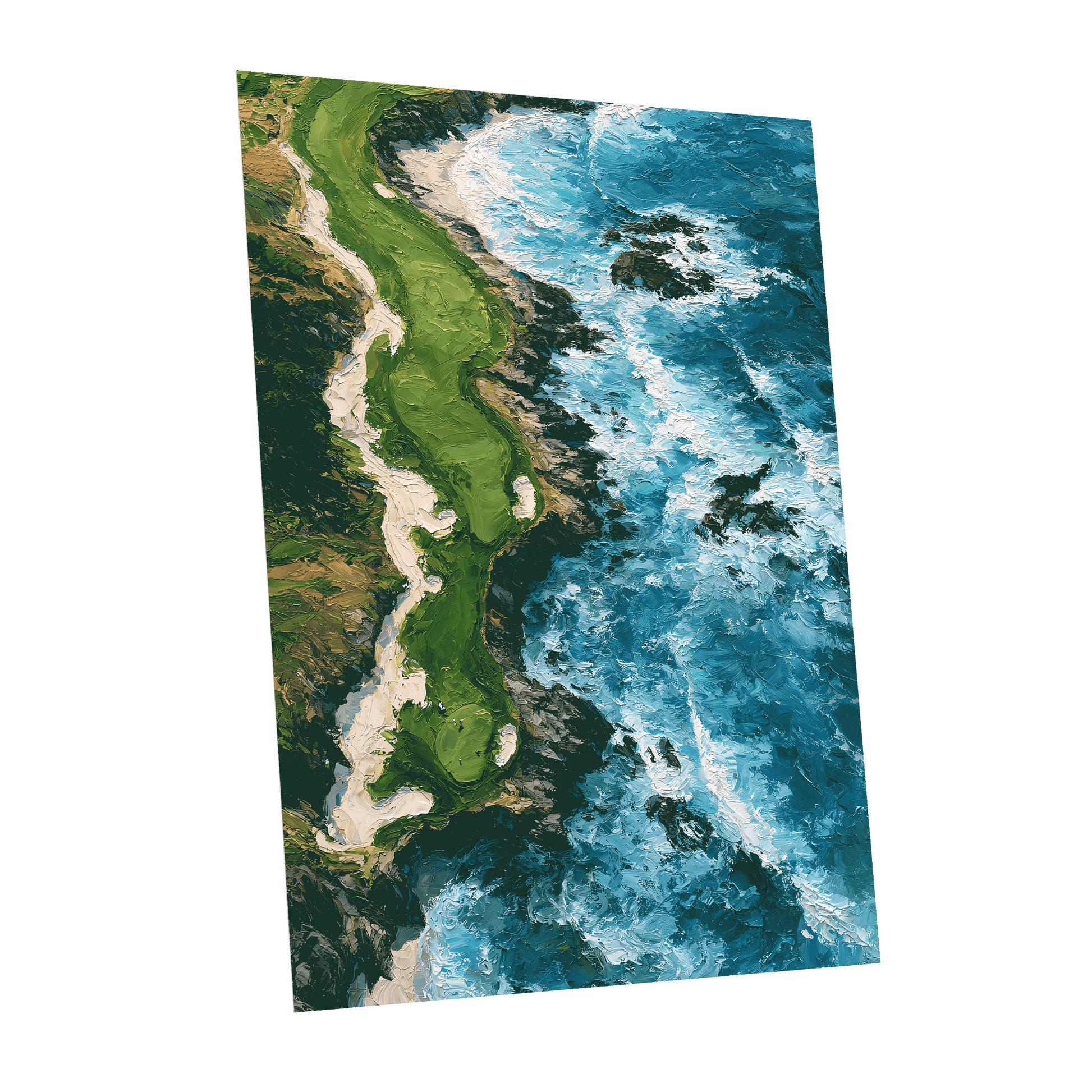 Foam Along the Headland, blue, green, white nature wall art shown as a unframed poster wall art print