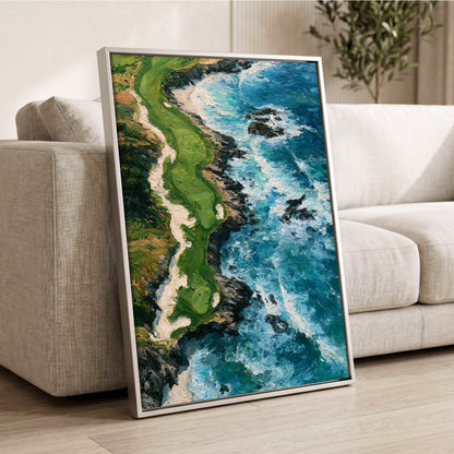 Foam Along the Headland, blue, green, white nature wall art displayed in a styled interior, gallery view 2
