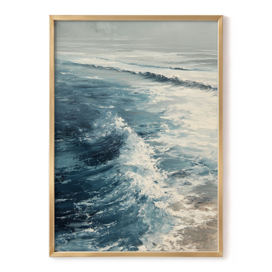 Foamline in Winter Light, blue, white, gray nature wall art, front artwork view
