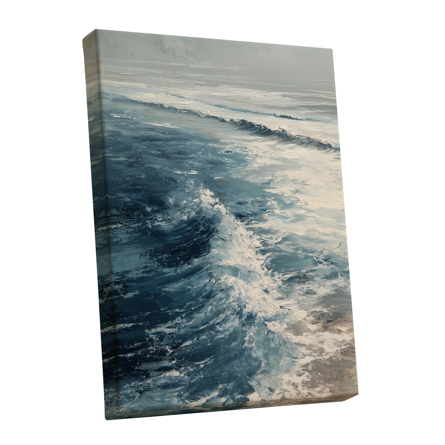 Foamline in Winter Light, blue, white, gray nature wall art shown as a stretched canvas wall art