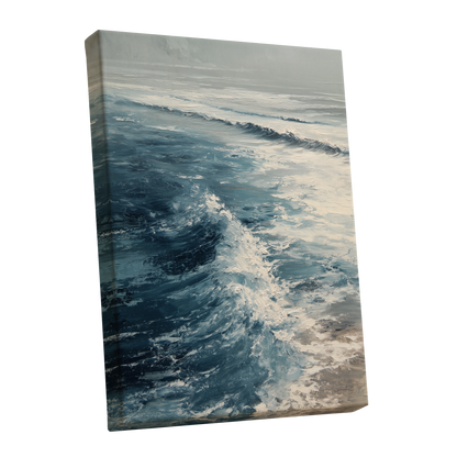 Foamline in Winter Light, blue, white, gray nature wall art shown as a stretched canvas wall art